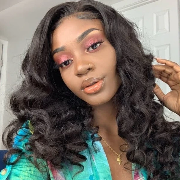 Stema #1B Natural Black Double Drawn Bouncy Curl 13x4 Transparent Lace Frontal Wig 250% Density